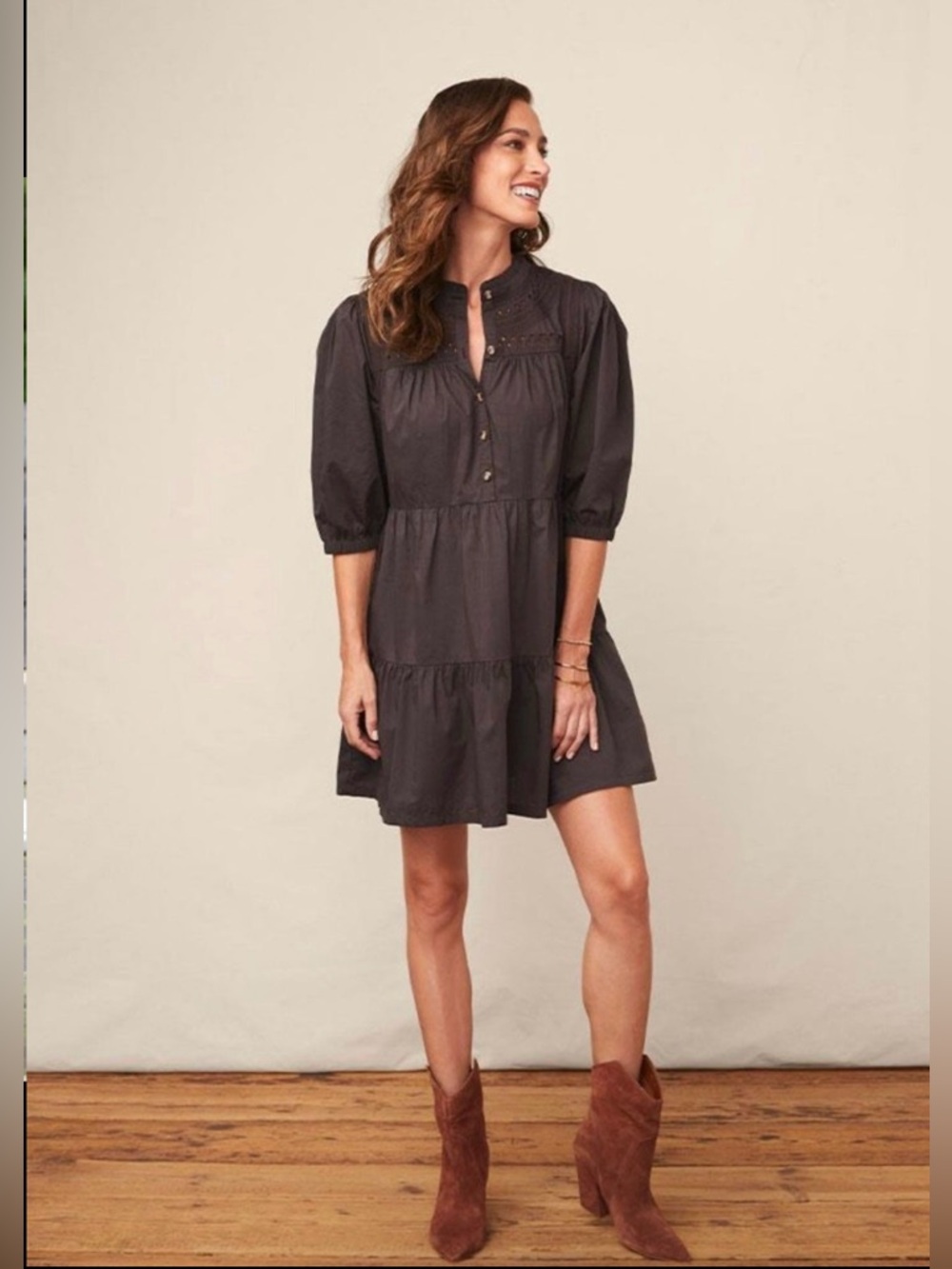 Good Hart+ Matilda Jane Colab Women's Charcoal Tiered Popover Dress Medium